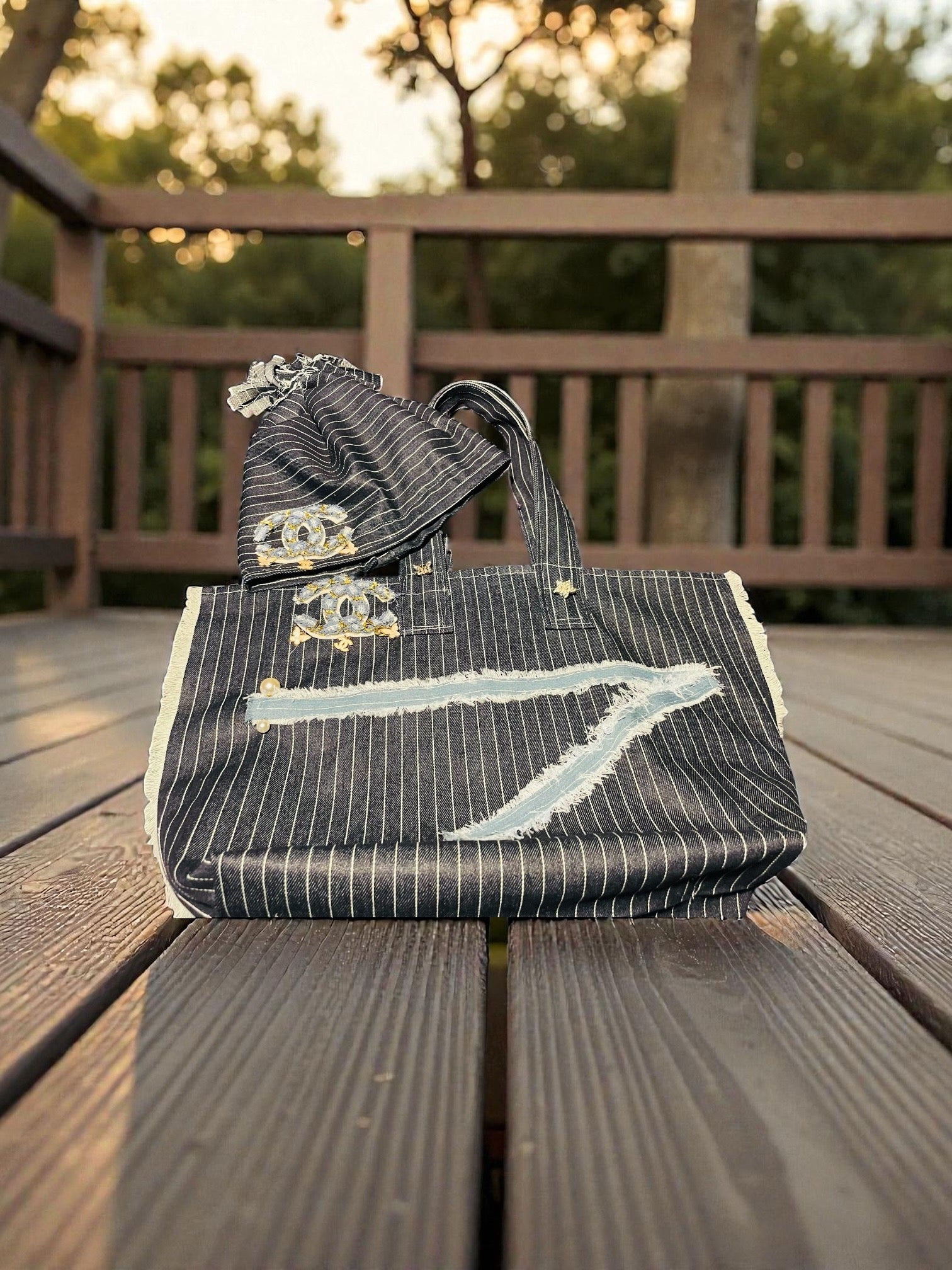 Raw Denim Fabric Bag with Hat